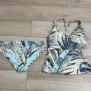 CALIA by Carrie Underwood Leaf Print Bikini - Blue and Cream